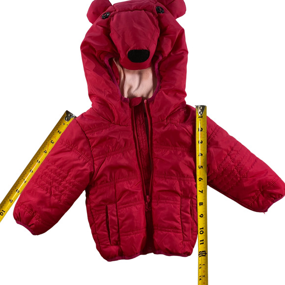 Golf & Baby Girl's Hot Pink Puffer Jacket with 3D Ears 3-6 months - Picture 6 of 7